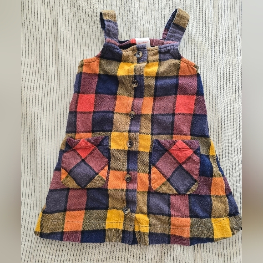 Hanna Andersson Flannel Butt Down Overall Dress Multicolor Size 4 Plaid Cotton